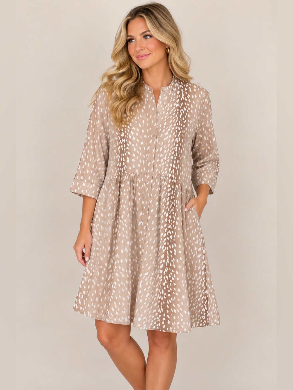 Tuckernuck Antelope Royal Shirt Dress XL Tan White Animal Print